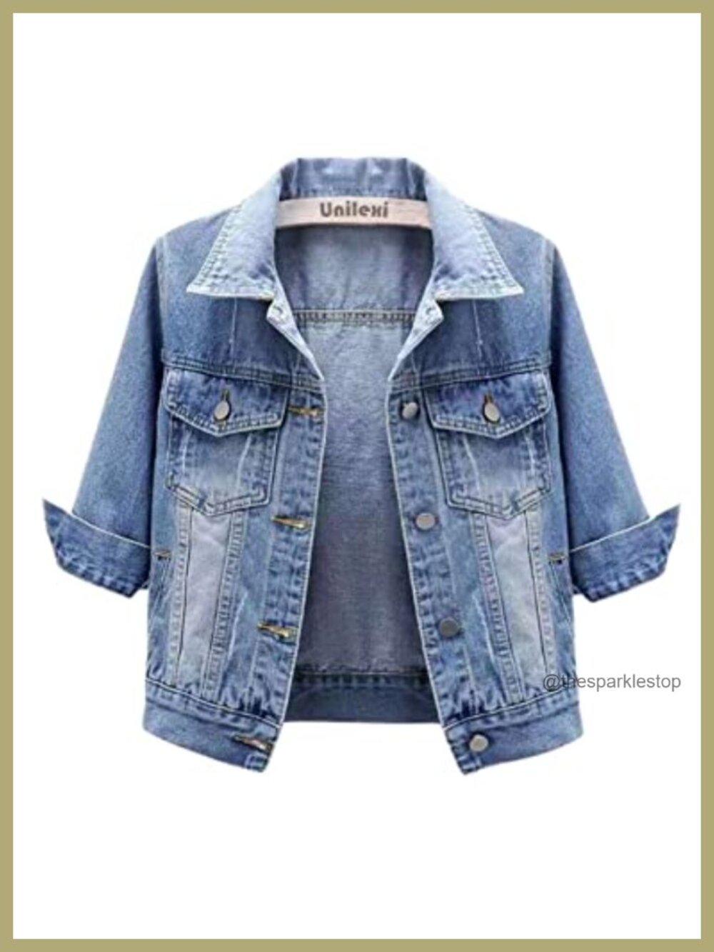 Women's Cropped 3/4 Sleeve Denim Jacket Long Sleeve Jean Trucker Coat